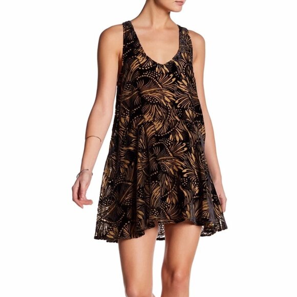Free People Black/Nude Ellie Burnout Stud U-Neck Velvet Mini Dress - Picture 3 of 7